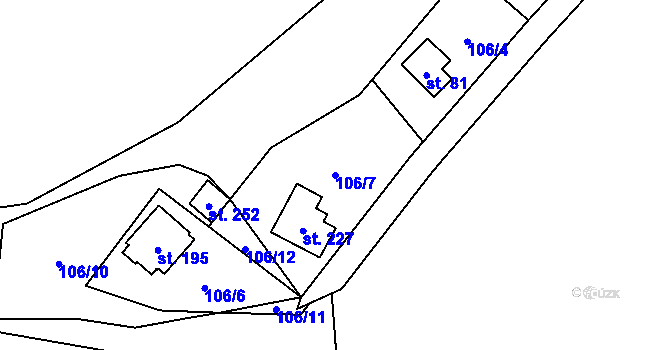 Parcela st. 106/7 v KÚ Drahoňův Újezd, Katastrální mapa