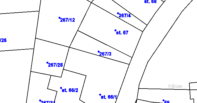 Parcela st. 267/3 v KÚ Drahoňův Újezd, Katastrální mapa