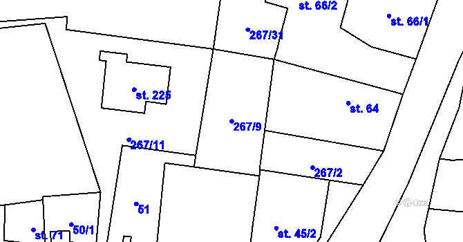 Parcela st. 267/9 v KÚ Drahoňův Újezd, Katastrální mapa