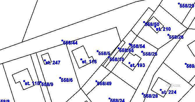 Parcela st. 558/5 v KÚ Drahoňův Újezd, Katastrální mapa