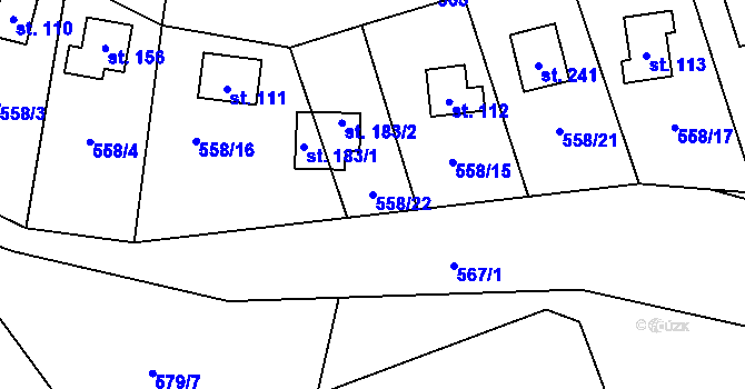 Parcela st. 558/22 v KÚ Drahoňův Újezd, Katastrální mapa