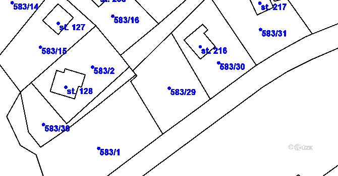 Parcela st. 583/29 v KÚ Drahoňův Újezd, Katastrální mapa