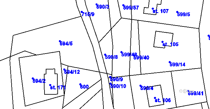 Parcela st. 590/8 v KÚ Drahoňův Újezd, Katastrální mapa