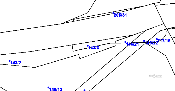 Parcela st. 143/3 v KÚ Drahoňův Újezd, Katastrální mapa