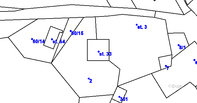 Parcela st. 33 v KÚ Chotětín, Katastrální mapa