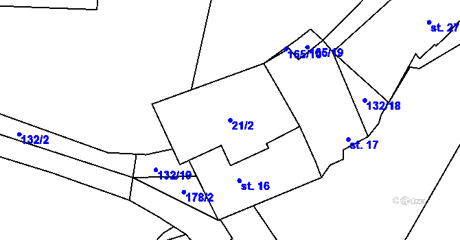 Parcela st. 21/2 v KÚ Chotětín, Katastrální mapa