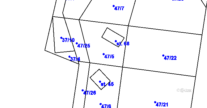 Parcela st. 47/5 v KÚ Chotětín, Katastrální mapa