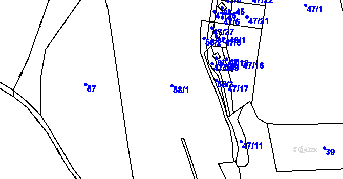 Parcela st. 58 v KÚ Chotětín, Katastrální mapa