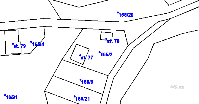 Parcela st. 165/2 v KÚ Chotětín, Katastrální mapa