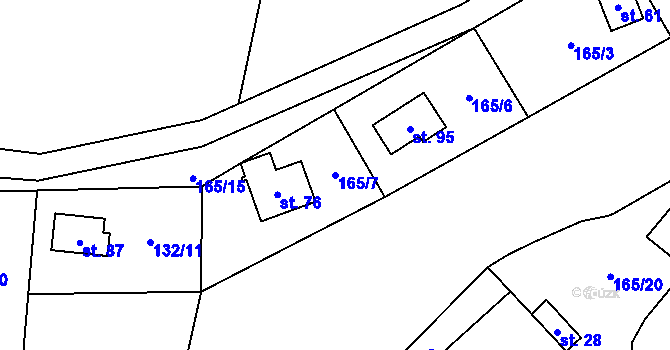 Parcela st. 165/7 v KÚ Chotětín, Katastrální mapa