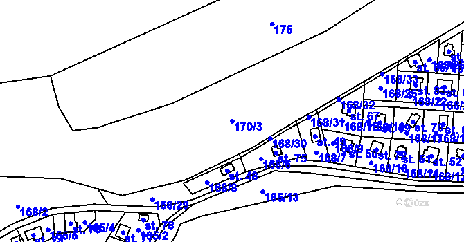 Parcela st. 170/3 v KÚ Chotětín, Katastrální mapa