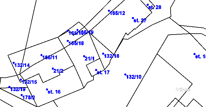 Parcela st. 132/18 v KÚ Chotětín, Katastrální mapa