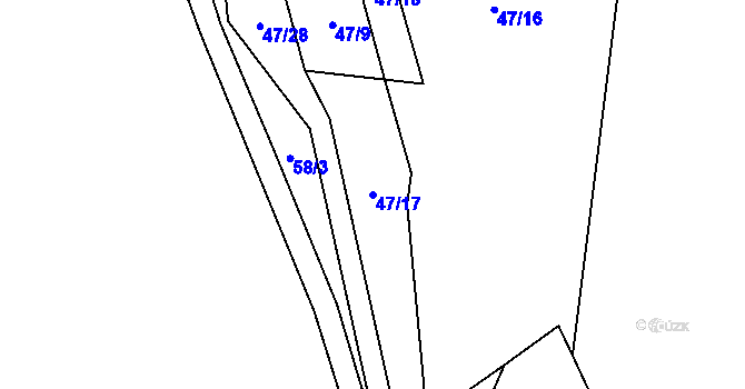 Parcela st. 47/17 v KÚ Chotětín, Katastrální mapa