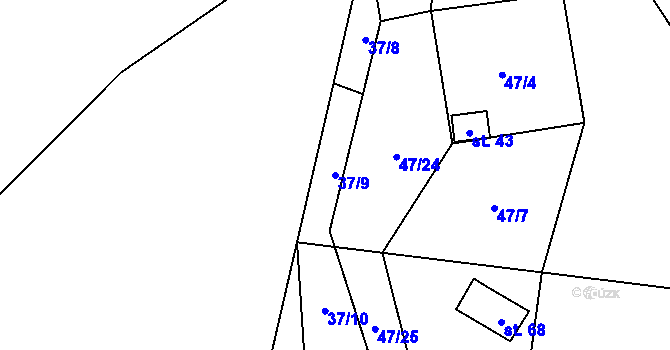 Parcela st. 37/9 v KÚ Chotětín, Katastrální mapa