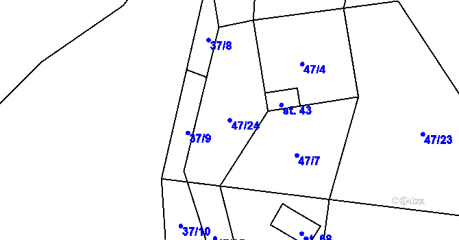 Parcela st. 47/24 v KÚ Chotětín, Katastrální mapa