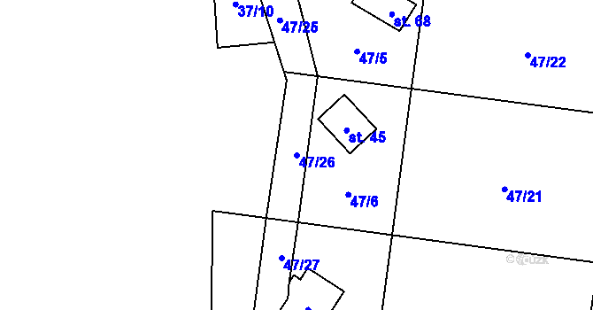Parcela st. 47/26 v KÚ Chotětín, Katastrální mapa