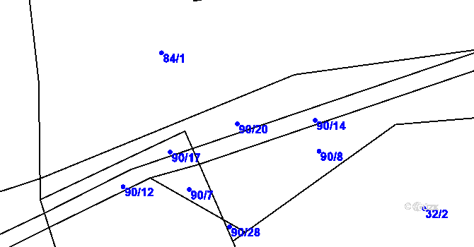 Parcela st. 90/20 v KÚ Třebnuška, Katastrální mapa