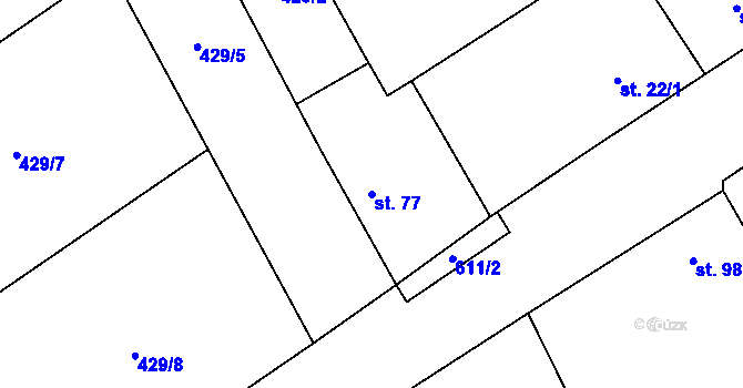 Parcela st. 77 v KÚ Pševes, Katastrální mapa