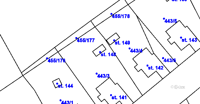 Parcela st. 148 v KÚ Pševes, Katastrální mapa