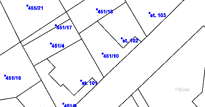 Parcela st. 451/10 v KÚ Pševes, Katastrální mapa