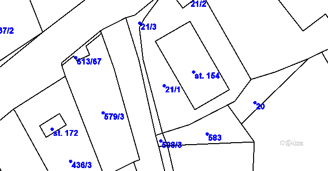 Parcela st. 21/1 v KÚ Pševes, Katastrální mapa