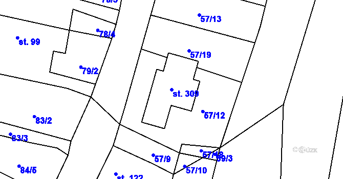 Parcela st. 309 v KÚ Drahotěšice, Katastrální mapa