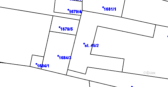 Parcela st. 45/2 v KÚ Radonice u Drahotěšic, Katastrální mapa