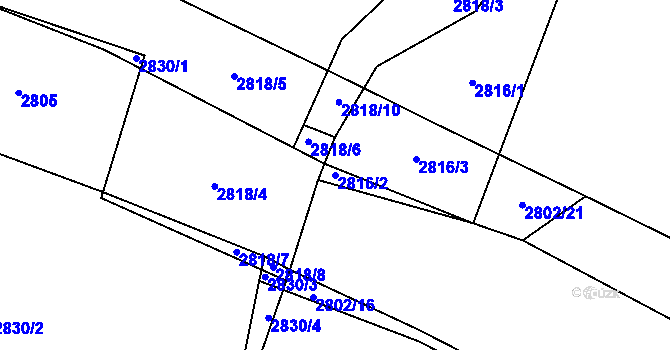 Parcela st. 2816/2 v KÚ Vlkov u Drahotěšic, Katastrální mapa