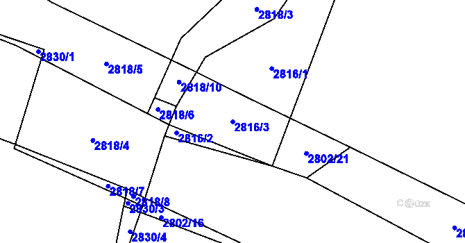 Parcela st. 2816/3 v KÚ Vlkov u Drahotěšic, Katastrální mapa