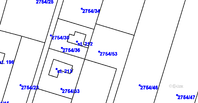 Parcela st. 2754/53 v KÚ Vlkov u Drahotěšic, Katastrální mapa