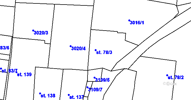 Parcela st. 78/3 v KÚ Vlkov u Drahotěšic, Katastrální mapa
