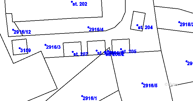Parcela st. 206/1 v KÚ Vlkov u Drahotěšic, Katastrální mapa