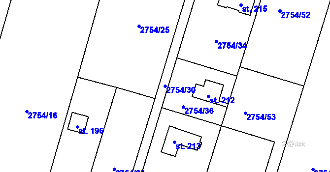 Parcela st. 2754/30 v KÚ Vlkov u Drahotěšic, Katastrální mapa