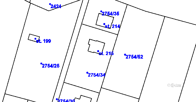 Parcela st. 215 v KÚ Vlkov u Drahotěšic, Katastrální mapa