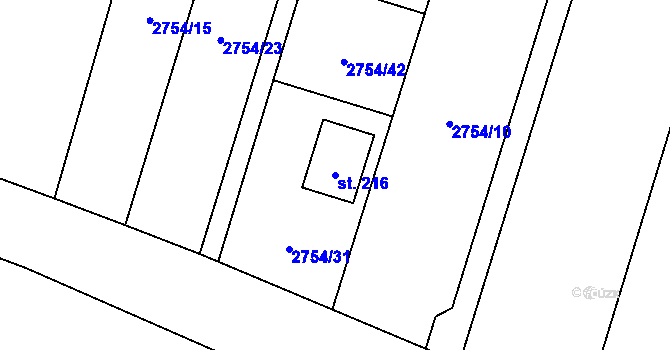 Parcela st. 216 v KÚ Vlkov u Drahotěšic, Katastrální mapa