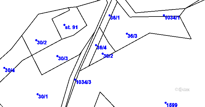 Parcela st. 36/2 v KÚ Drahotín, Katastrální mapa