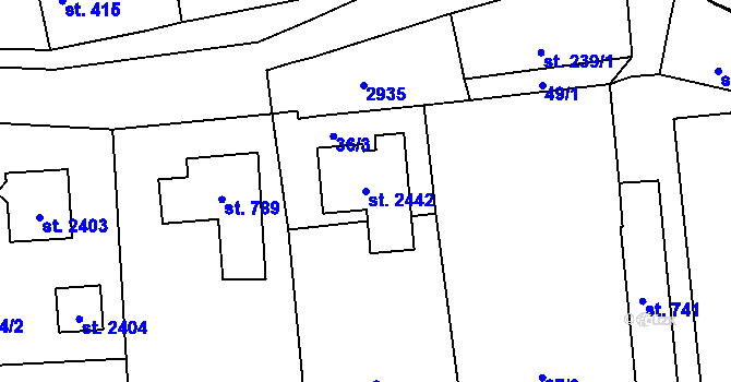 Parcela st. 2442 v KÚ Drahotuše, Katastrální mapa