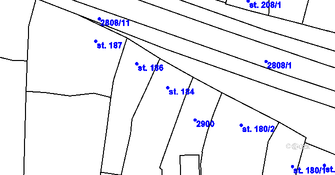 Parcela st. 184 v KÚ Drahotuše, Katastrální mapa