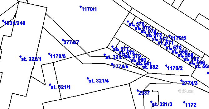 Parcela st. 321/7 v KÚ Drahotuše, Katastrální mapa