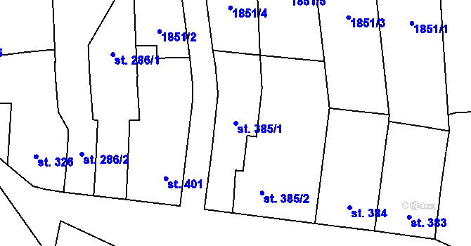 Parcela st. 385/1 v KÚ Drahotuše, Katastrální mapa