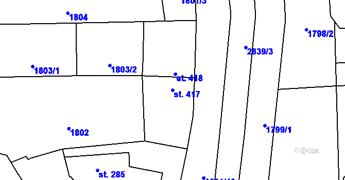 Parcela st. 417 v KÚ Drahotuše, Katastrální mapa