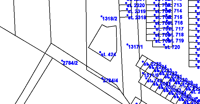 Parcela st. 424 v KÚ Drahotuše, Katastrální mapa