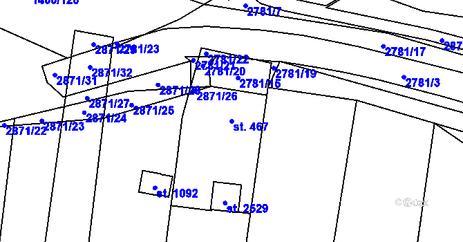 Parcela st. 467 v KÚ Drahotuše, Katastrální mapa
