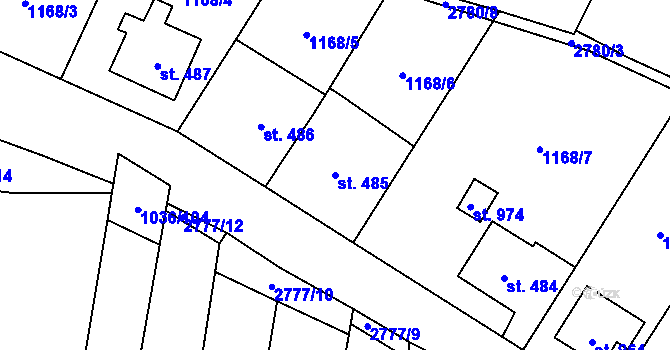Parcela st. 485 v KÚ Drahotuše, Katastrální mapa