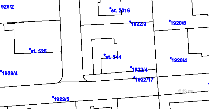 Parcela st. 544 v KÚ Drahotuše, Katastrální mapa