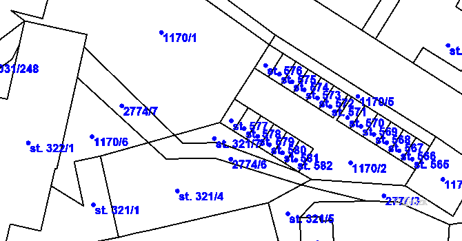 Parcela st. 577 v KÚ Drahotuše, Katastrální mapa
