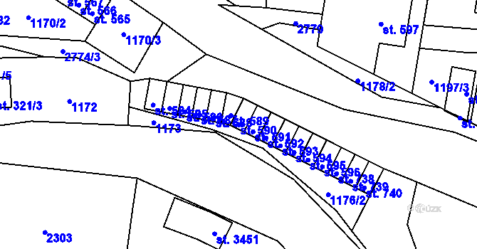 Parcela st. 590 v KÚ Drahotuše, Katastrální mapa