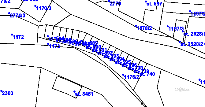 Parcela st. 593 v KÚ Drahotuše, Katastrální mapa