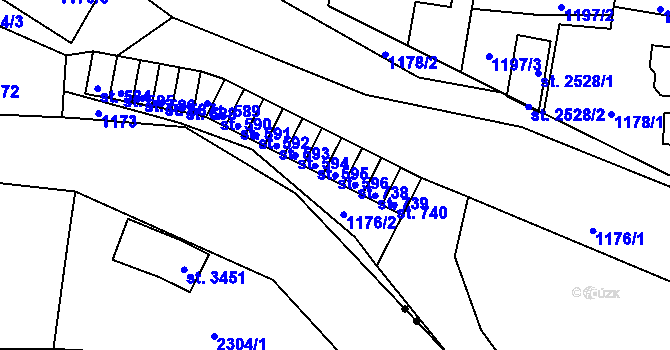 Parcela st. 596 v KÚ Drahotuše, Katastrální mapa