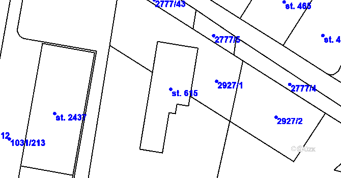 Parcela st. 615 v KÚ Drahotuše, Katastrální mapa